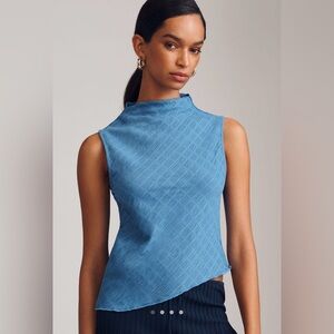 Anthropologie Maeve Asymmetric Textured Tank in Blue